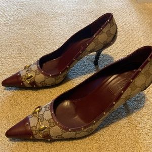 Authentic Gucci monogram studded 3" heel shoes